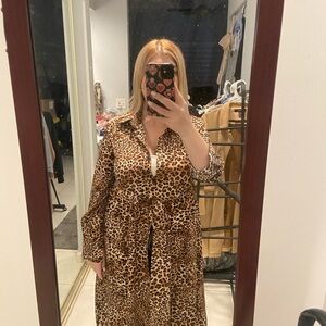 SHEIN Tan and Brown Casual Midi Dress with Notched Collar